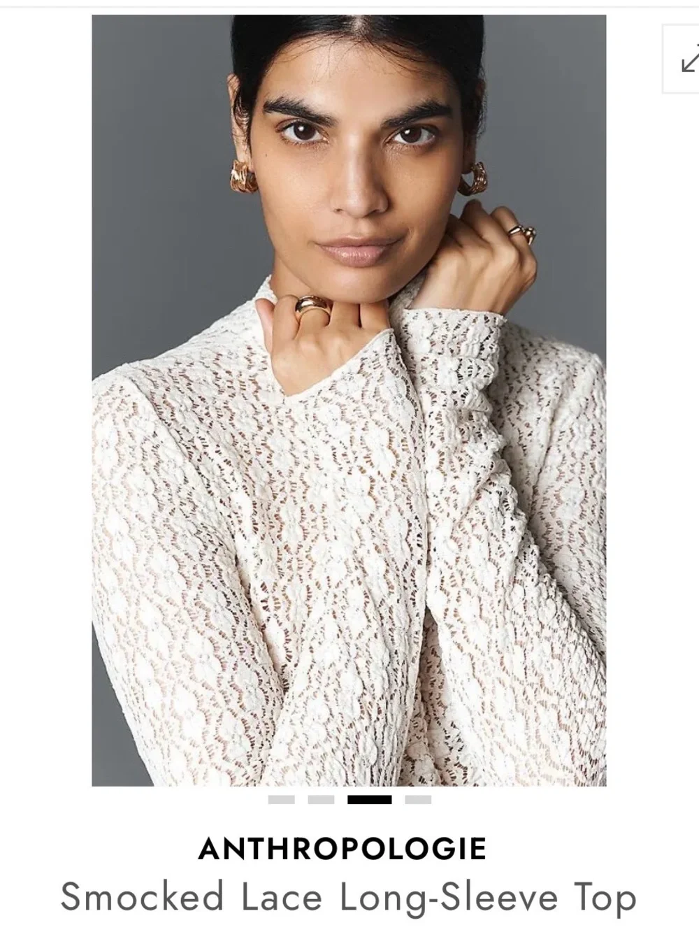 Anthropologie Coconut Milk Smocked Lace Long-Sleeve Top - White/Cream